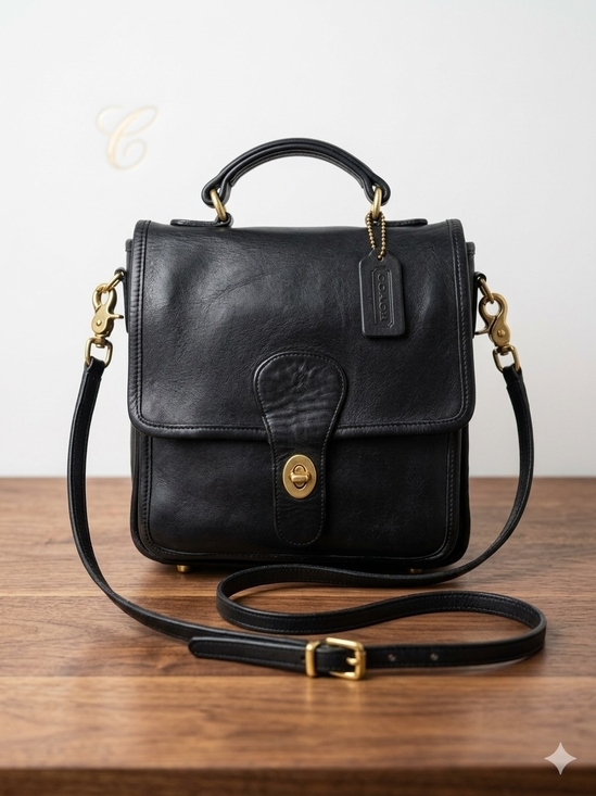 Coach Handbags - Vintage Coach Station Bag Black Leather Crossbody Top Handle Turnlock